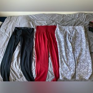 2 pairs of leggings one pair of jeans
